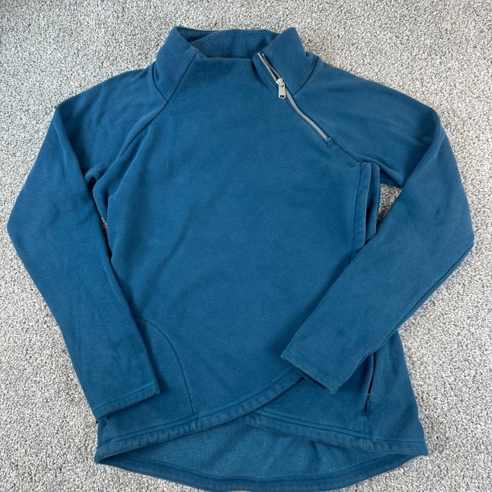 Athleta Cozy Karma Sweatshirt Women's S Asymmetric Pullover Teal Blue Fleece